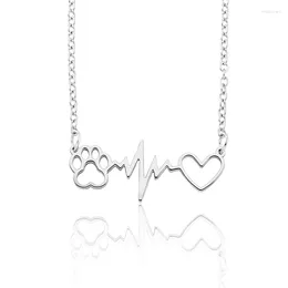 Pendant Necklaces Stainless Steel Heart Heartbeat Dog Necklace For Women Men Jewellery Accessories