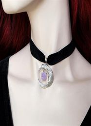 Velvet Choker Moon Purple Raw stone Big Pendant Crescent Thick Witch Jewellery fashion women gift new friend8106990