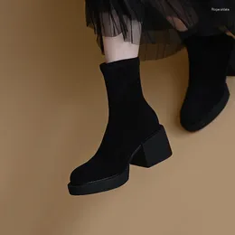 Boots S Autumn And Winter Elastic Platform Sock Thick Heel Skinny High Round Head Suede Ankle For Women