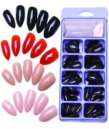 100pc False Nails Pointed Sharp Candy Black Purple Fake Nails Easy Remove Full Cover Medium Artificial Nail Art Tips4611655