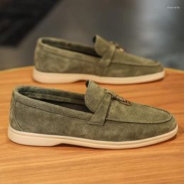 Casual Shoes High-quality Luxury Green Moccasins Men Brand Suede Loafers Fashion Tassel Flat Breathable Slip On 2024