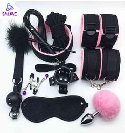 SMLOVE Handcuffs For Collar Whip Gag Nipple Clamps BDSM Bondage Rope Erotic Adult Woman Couples Anal Butt 2107228607186