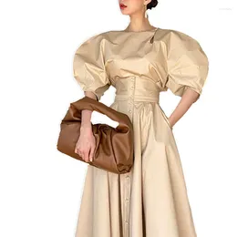 Skirts French Style Summer Elegant Puff Sleeve Blouse High Waist Temperament Single Breasted Big Swing Umbrella Skirt