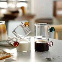 Tumblers 110ml Espresso Cup Mini Home Glass Ball Handle Coffee Tea Sauce Steak Juice Bucket Table Decoration H240506