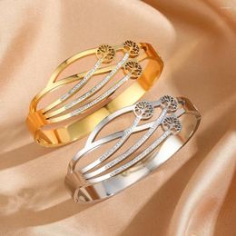 Bangle For Women Men Stainless Steel Tree Of Life Wide Bracelets Gold Plated Fashion Jewellery Accessories Valentine's Day Gifts