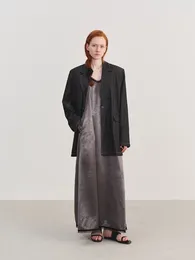 Women's Suits Retro Fashion Black Contrasting Line Denim Suit Jacket Spring Silhouette Design Loose Casual Oversize Blazer Coat