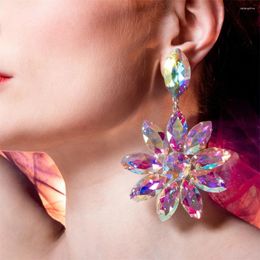 Stud Earrings 2024 Fashion AB Colour Crystal Flower Pendant Ladies Temperament Super Flash Large Jewel Jewellery
