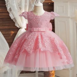 Girl's Dresses 12M Baby Christening Dress Pink Lace Flower Big Bow Girl Dresses for Wedding Newborn Baptism 1 Year Birthday Princess Tutu Gown