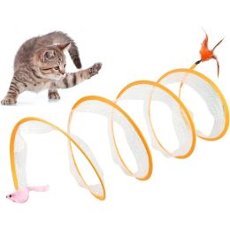 Houses Folded Cat Tunnel S Type Cats Tunnel Spring Toy Mouse Tunnel With Balls And Crinkle Cat Outdoor Cat Toys For Kitten Interactive