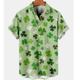 Men's Casual Shirts 3D Printed Lucky Grass Shirts For Men Clothes Plant Clover Graphic Blouses Hawaiian Strtwear Male Blouse Casual Boy Button Top Y240506