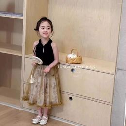 Clothing Sets Girls Set Chinese Style Outfit Cheongsam Hanfu Sleeveless Blouse Shirt Calligraphy Skirt 2pcs Suits Toddler Clothes