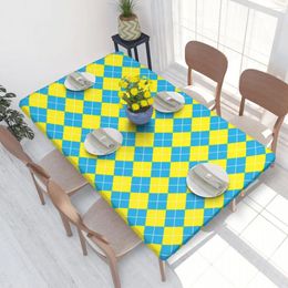 Table Cloth Yellow Blue Argyle Pattern Checker Retro Tablecloth Rectangular Waterproof Cover For Party 4FT