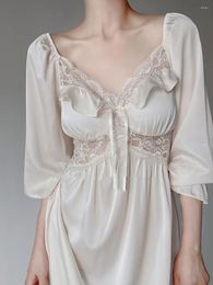 Women's Sleepwear French Elegant Lace Pyjamas Nightdress Women Vintage Spring Summer Long Fashion Nightgown Night Wears