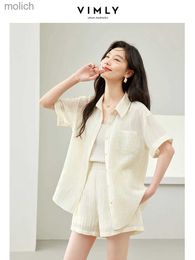 Women's Shorts Vimly Summer Lyocell shirt two-piece womens button down sweater elastic waist shorts womens clothing M6805 WX