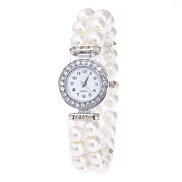 Wristwatches Women Pearl String Watch Strap Quartz Wrist Luxury Braceletes Stainless Steel Dial Clock Montre Femme