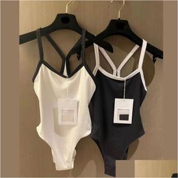 One-Piece Suits 22S Designer Womens Swimwear Knitted One Piece Y Black And White Two Tone Outwear Beach Suit High Luxury Bikini C Lett Dhdv5