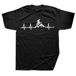 Men's T-Shirts Mountain Bike Heartbeat Funny Mtb Dirt Men Tshirt Hip Hop Casual Tops Summer Strt T Shirt Euro Size Cotton Short Slve H240506