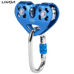 Accessories Lixada 30KN Zip Line Cable Trolley Outdoor Climbing Hauling Zipline Fast Speed Dual Pulley with 25kN Screw Locking Carabiner