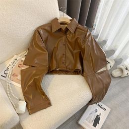 Women's Blouses Pu Leather Moto & Biker Design Sense Long Sleeve Short Jackets High-End Lapel Shirt Women Autumn Winter Fashion Coats