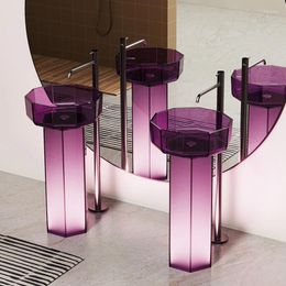 Bathroom Sink Faucets Floor-Standing Purple Transparent Resin Balcony Outdoor Hand Washing Washbasin