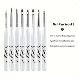 Makeup Brushes 8pcs Nail Art Drawing Brush Painting Liner Polish Pen Zebra Pattern Handle DIY Manicure Dotting Kit For Salon At Home