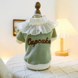 Dog Apparel 1PC Pet Clothing Spring And Autumn Plush Thick Green Cake Hoodies Traction Bis Suitable For Small Medium-sized Dogs