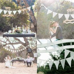 Banner Flags Natural Jute Linen Pennant Flags Festival Bunting Banners Party Hanging Wedding Hanging Banner Party Garland for Home Decor