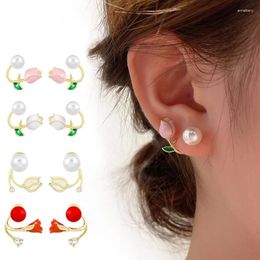 Stud Earrings Crystal Tulip Flower For Women Girl Luxury Elegant Pearl Earring Wedding Party Jewellery Exquisite Christmas Gift