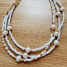 Chains Shinus 2024 Mader Freshwater Pearls Stack Tiny White Beaded Layering Elegant Jewelry Surfer Beach Bead Necklaces For Women Men