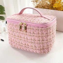 Cosmetic Organiser New Korean plaid portable small fragrance makeup bag Large capacity portable toiletry storage bag makeup box travel Y240503