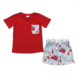 Clothing Sets Arrivals RTS Toddler Outfits Children Summer Pocket Shorts Suits Baby Boys Red Set Sibling