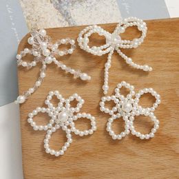 Charms 1pcs Korean Version Fashionable Woven Glass Beaded Pearl Hollow Bow Flower For Jewellery Making Earrings Supplies