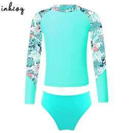 Suits Long Sleeve Swimsuit Beachwear Kids Girls 2 Piece Rash Guard Sun Protection Swimming Tops with Briefs Swimwear Sets Bathing Suit