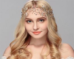 Wedding Crystal Rhinestone Forehead Headband Ribbon Crown Tiara Hair Accessories Bridal Headpiece Jewelry Prom Headdress Gold7152497