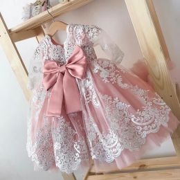 Dresses Baby 1st Birthday Baptism Dress Embroidered Lace Elegant Toddler Kids Princess Wedding Party Gown VBack Bow Children Clothing