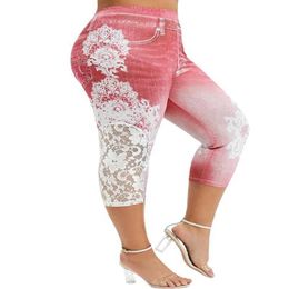 Women's Pants Capris Plus size artificial denim printed basic pants for womens clothing 2023 high waisted oversized mens loose fitting womens pantsL240429