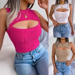 Women's Tanks European And American Sexy Nightclub High Street Hollow Sleeveless Tank Top Open Navel Knitted Shirt For Women