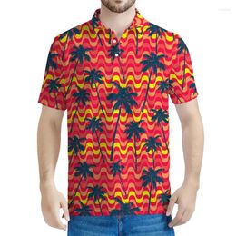 Men's Polos Colorful Palm Tree 3d Printed Polo Shirt Men Summer Beach Short Sleeves Hawaiian Plants Graphics Shirts Tops Lapel T-Shirt