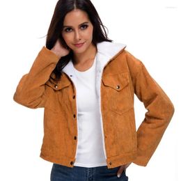 Women's Jackets Turn-down Collar Women Jacket Casual Long Sleeve Warm Coat Thick Ladies Loose Clothes Short Outwear