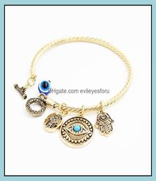 Charm Bracelets Symbol Evil Eye Charm Bracelets For Women Girls Turkish Lucky Blue Eyes Fatima Hand Bracelet Fashion Bangle Jewelr2594647