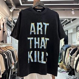 Men's T Shirts ART THAT KILLS Washed Heavy Fabric Shirt Black T-shirt Summer Style Tops Tee