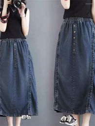 Skirts Artistic And Retro 2024 Women's Denim Skirt Trend Summer Elastic Waist Medium Length Slim High A-Line Jeans K722