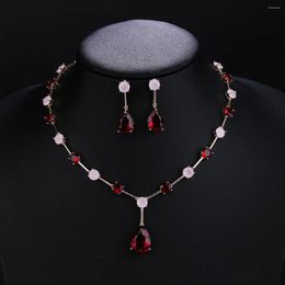 Necklace Earrings Set Fashion Simple Crystal Cubic Zirconia Water Drop Women Jewelry Bridal Wedding Accessories CN10505