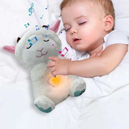 Plush Dolls Breathing Lamb Baby Soothing Rabbit Plush Doll Toy Baby Soothing Music Baby Sleep Companion Sound and Light Doll ToyL240502