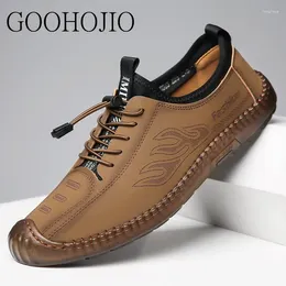 Casual Shoes Genuine Leather Loafers Men Driving Moccasins Fashion Flat Breathable Lazy Flats Lace-up Comfortable