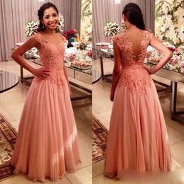 Floor Dresses Pink Tulle Length Prom Gorgeous Lace Applique Scoop Neck Custom Made Plus Size Evening Party Gown Formal Ocn Wear