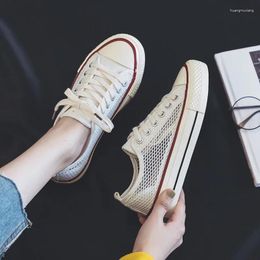 Fitness Shoes Canvas Women's 2024 Summer Mesh Korean Casual Female Students Sports Hollow Breathable Basic All Match White