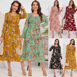 Basic Casual Autumn New Women's Long Sleeve Cable Broken Flower Skirt Mid length Round Neck Dress Oversized Popular Plus Size Dress