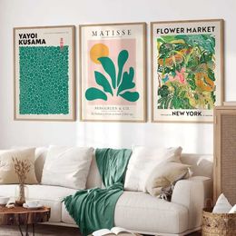 pers Scandinavian Simple Wall Art Abstract Matisse Tropical Greens Flower Market HD Painting Poster Home Bedroom Living Room Decor J240505