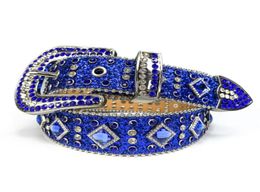Rhinestone Belt Cowgboy Bling Bling Crystal Blue Western Studded Leather Belt Pin Buckle For Men7586790